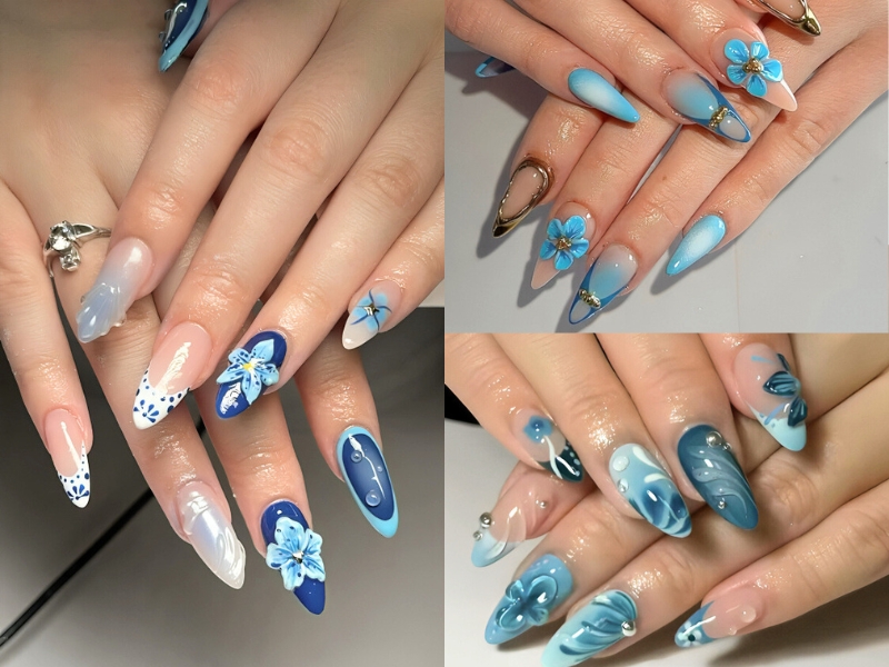 Mẫu nail đi biển xanh dương