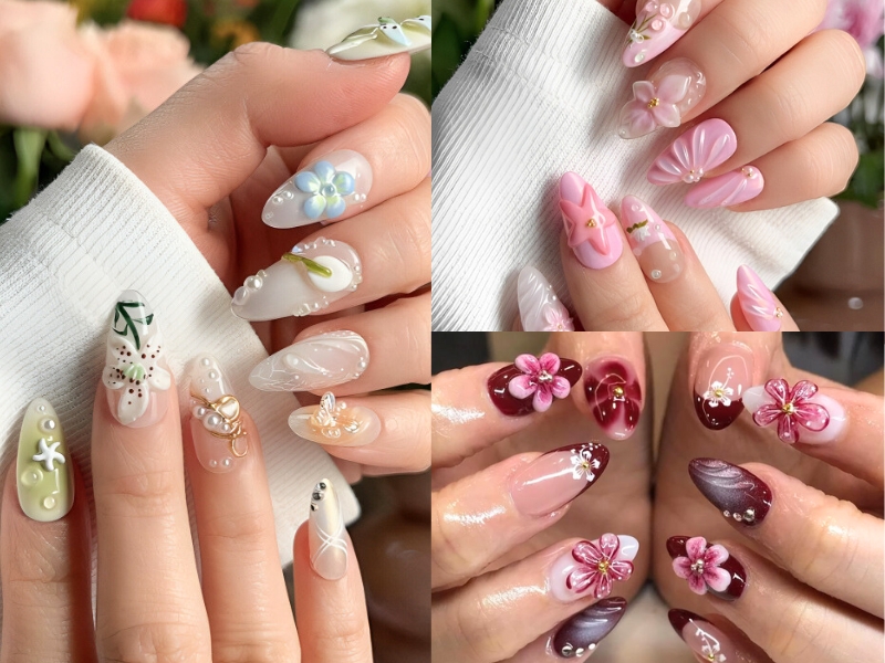 Nail đính hoa, đính đá đi biển mùa hè