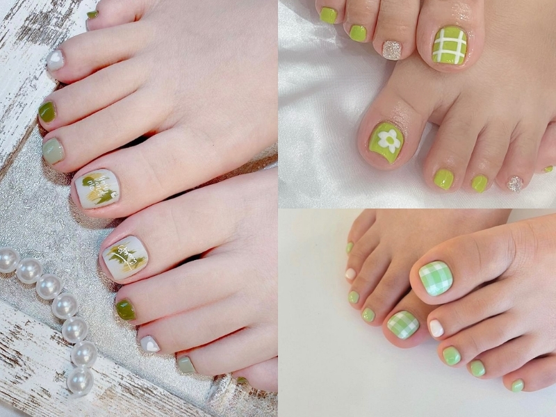nail chân màu xanh