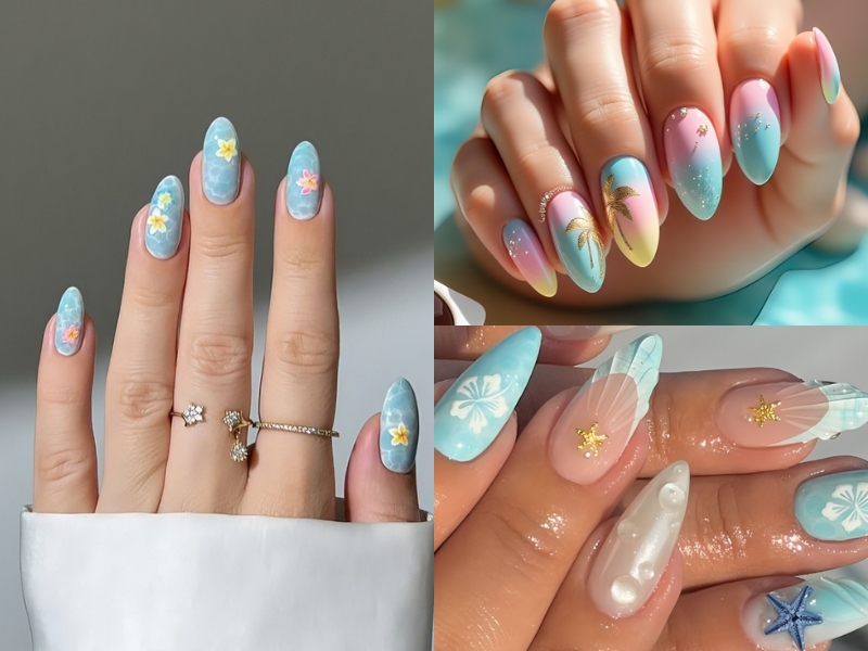 Mẫu nail mùa hè vẽ họa tiết