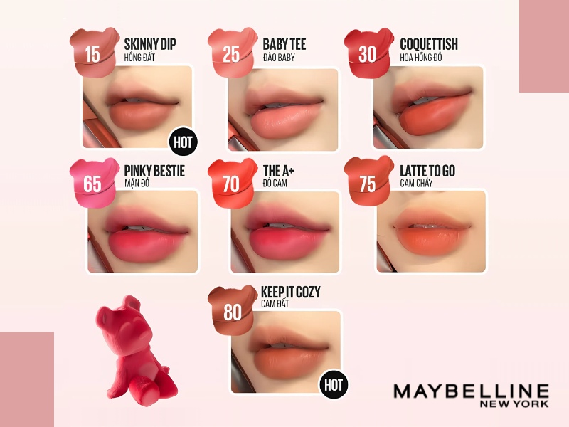 Full bảng màu son Maybelline Superstay Teddy Tint
