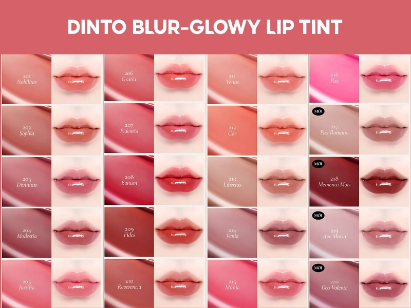 Full bảng màu son siêu lì lâu trôi Dinto Blur-Glowy