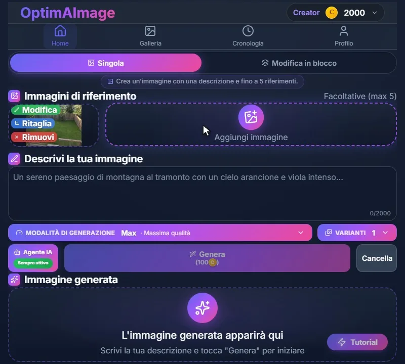 L’editor con la foto di un giardino spoglio caricata in Immagini di riferimento.