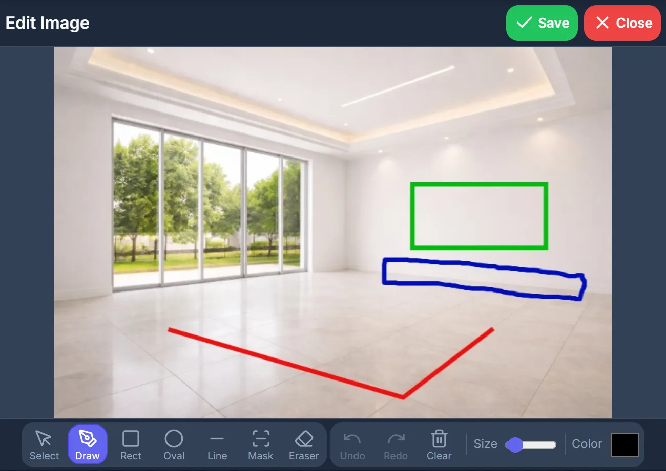 AI design editing with brush strokes