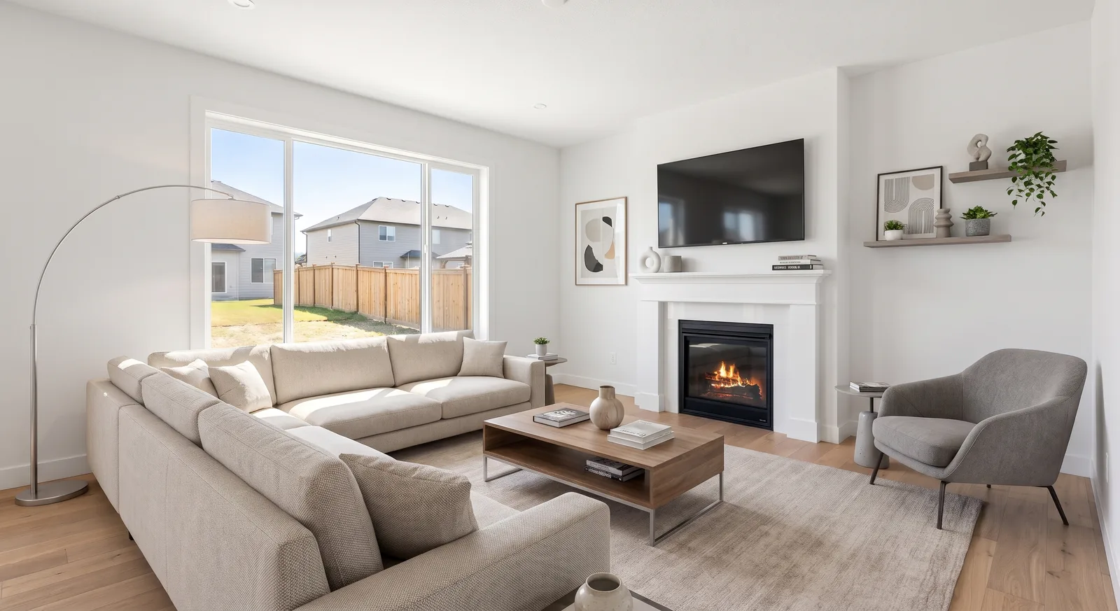 Living room after AI virtual staging in a modern style