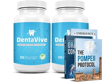 Official DentaVive two-bottle product bundle with bonus covers from the vendor's sales materials
