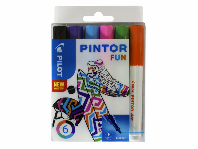 Verfstift Pilot Pintor fun fijn assorti etui à 6 stuks