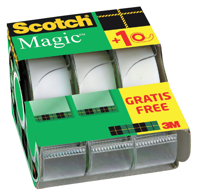 Plakband Scotch Magic 810 19mmx7.5m onzichtbaar mat 2+1 gratis + afroller