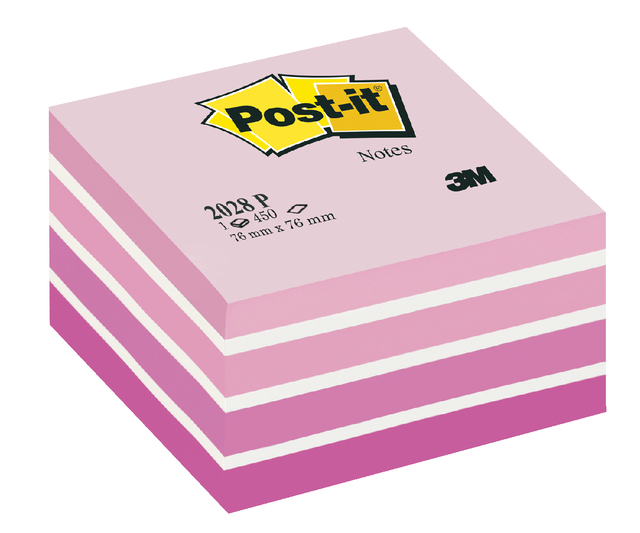 Memoblok 3M Post-it 2028 76x76mm kubus pastel roze