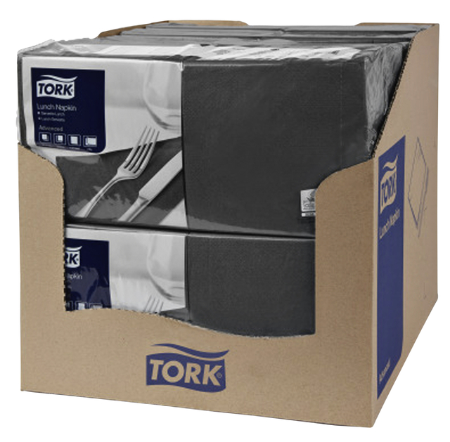 Servetten Tork 2-laags 1/4 gevouwen 200st zwart 477148