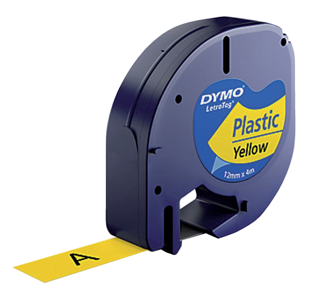 Labeltape Dymo LetraTag plastic 12mm zwart op geel