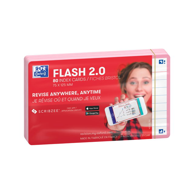 Flashcard Oxford 2.0 75x125mm 80vel 250gr lijn roze