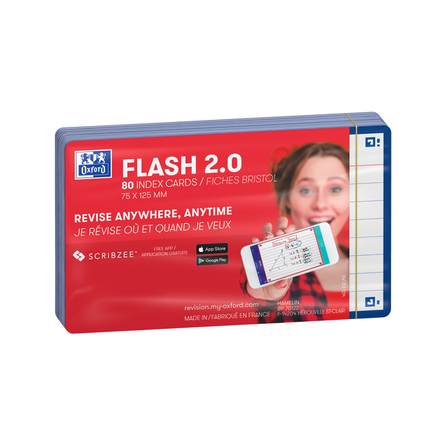 Flashcard Oxford 2.0 75x125mm 80vel 250gr lijn blauw