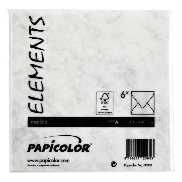 Envelop Papicolor 140x140mm marble grijs