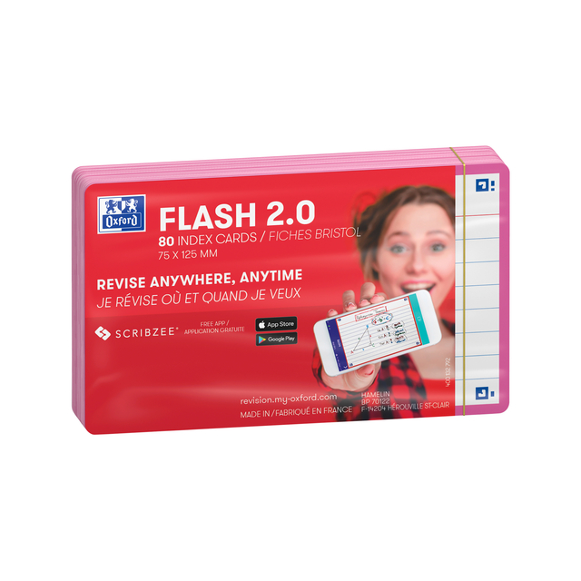 Flashcard Oxford 2.0 75x125mm 80vel 250gr lijn fuchsia