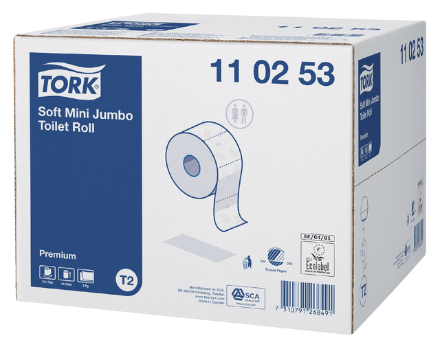 Toiletpapier Tork Mini Jumbo T2 premium 2-laags 170mtr wit 110253