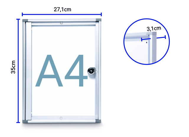 Binnenvitrine wand MAULextraslim whiteboard 1xA4 met slot