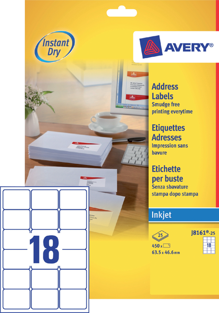 Etiket Avery J8161-25 63.5x46.6mm wit 450stuks