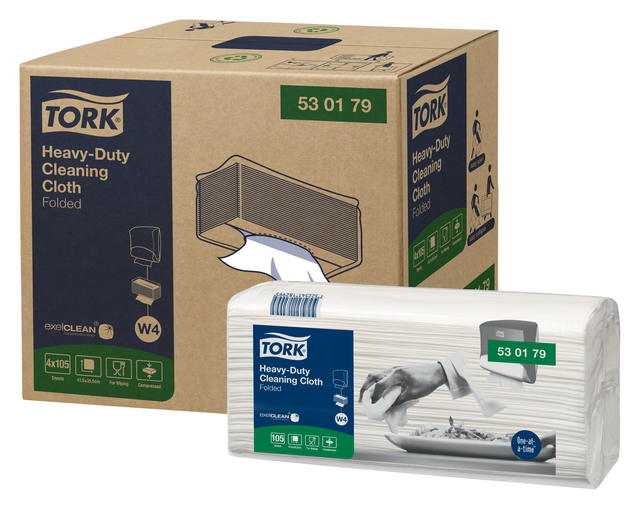 Reinigingsdoek Tork Heavy-Duty W4 multifunctioneel nonwoven 150 vel wit 530179