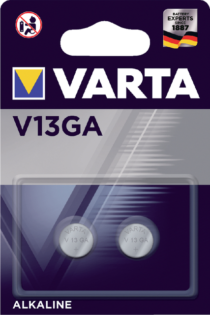 Batterij Varta knoopcel V13GA alkaline blister à 2stuk