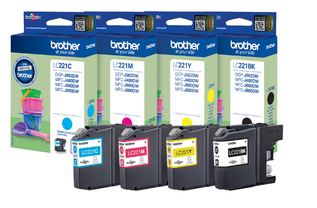 Inktcartridge Brother LC-221VALBP zwart + 3 kleuren