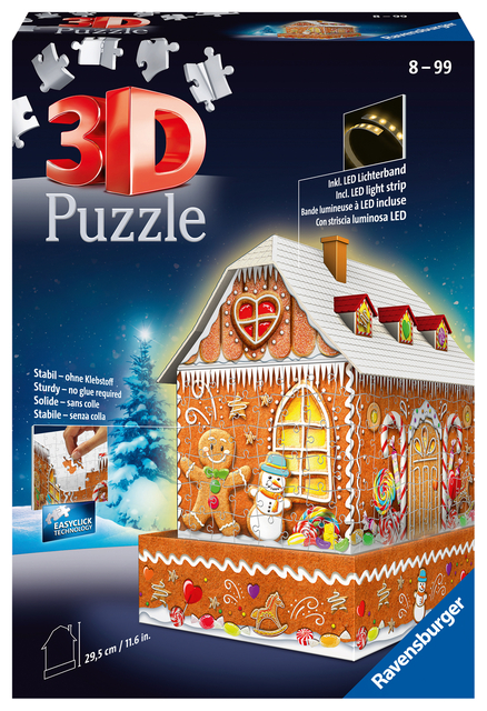3D puzzel Ravensburger Kerst Gingerbread House Night Edition 216 stukjes
