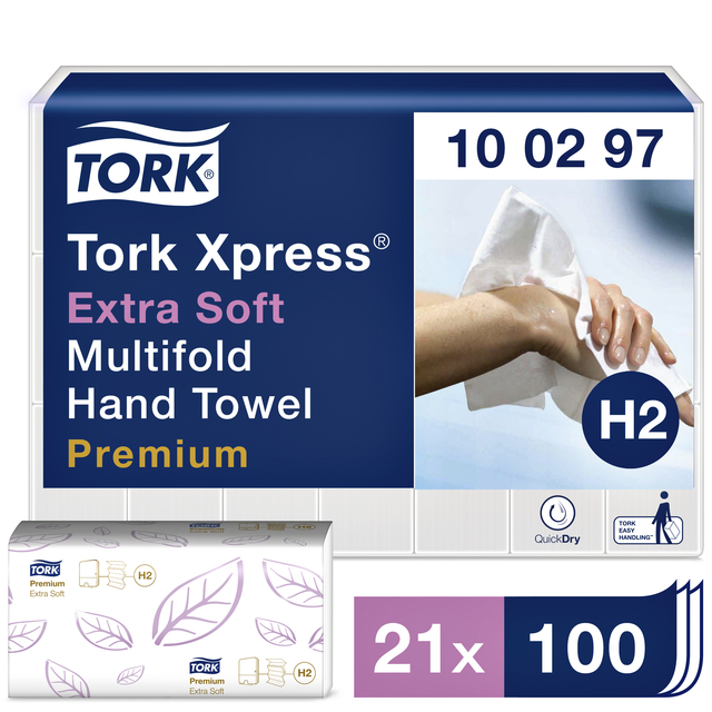 Handdoek Tork Xpress H2 multifold en 2-laags wit 100297