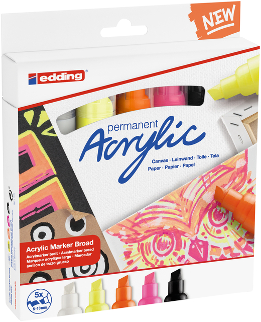 Acrylmarker edding e-5000 breed neon assorti set à 5 stuks