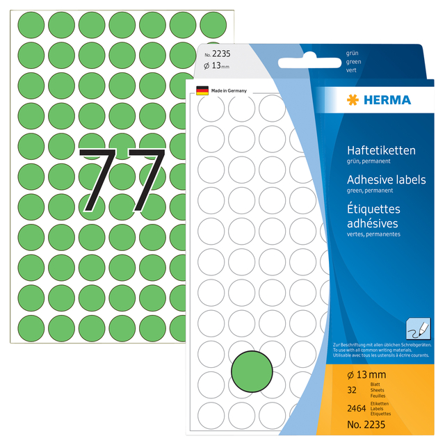 Etiket HERMA 2235 rond 13mm groen 2464stuks