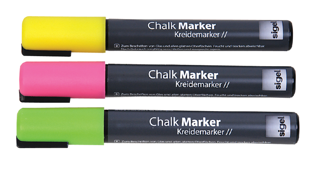 Krijtmarker Sigel whiteboard fluor roze/geel/groen 1-5mm