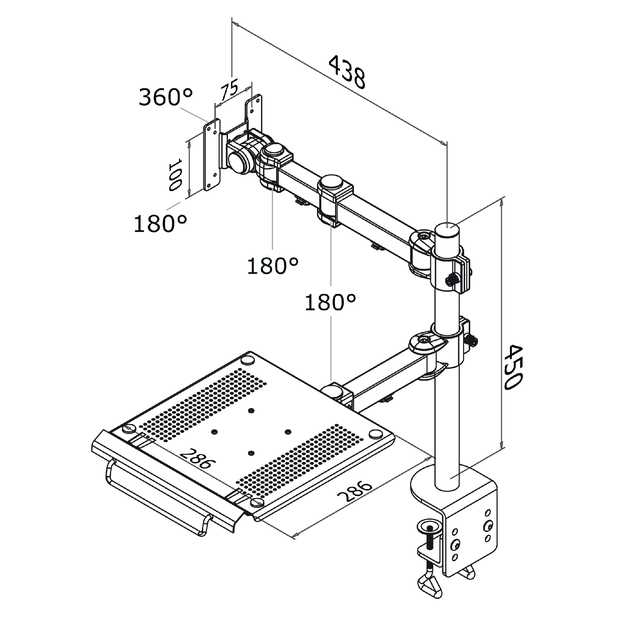 Laptoparm Neomounts D960 10-27" met klem zwart