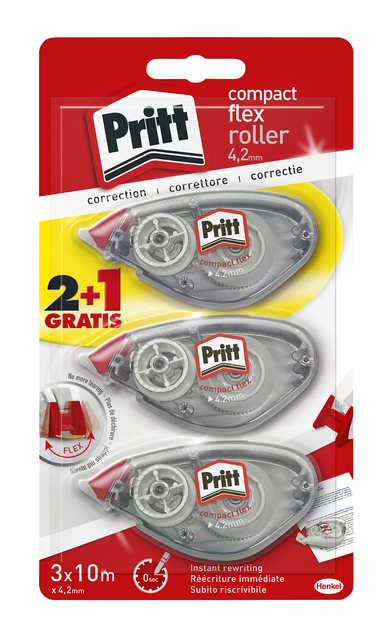 Correctieroller Pritt compact flex 4.2mm x 10m blister 2+1 gratis