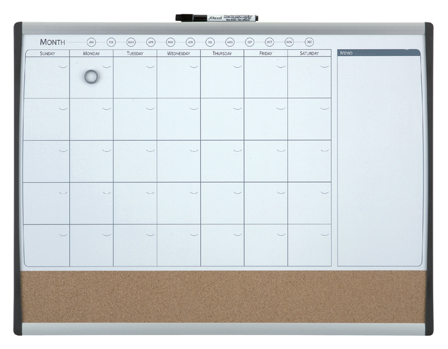 Whiteboard Nobo magnetische planner met prikbord van kurk 585x430mm