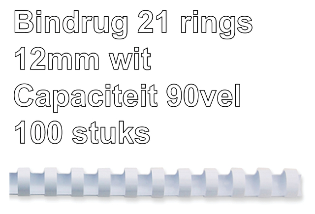 Bindrug GBC 12mm 21rings A4 wit 100stuks