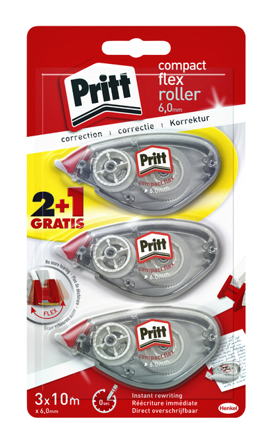 Correctieroller Pritt compact flex 6mm x 10m blister 2+1 gratis