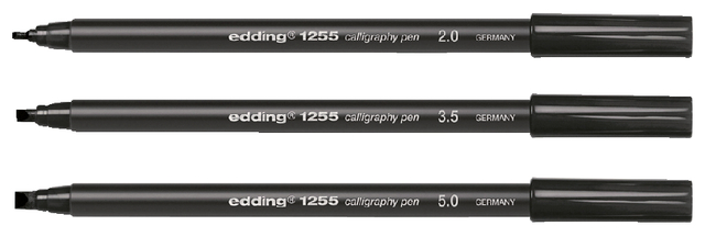 Kalligrafiepen edding 1255 zwart 3 lijndiktes 2.0 - 3.5 - 5.0mm blister à 3 stuks