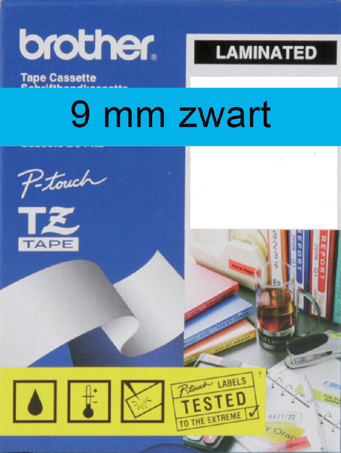 Labeltape Brother P-touch TZE-521 9mm zwart op blauw