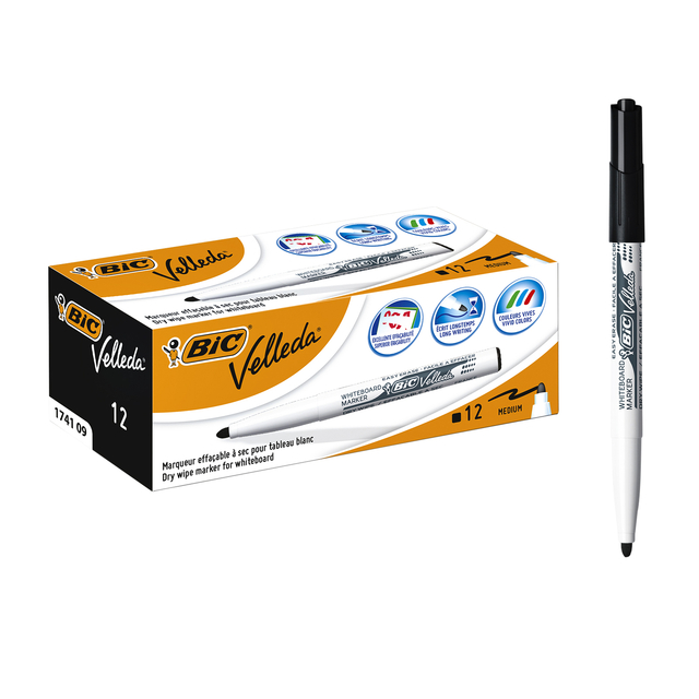 Viltstift Bic Velleda 1741 whiteboard rond medium zwart