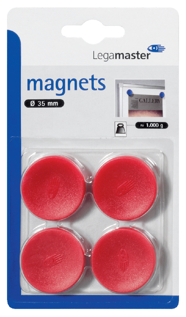 Magneet Legamaster 30mm 850gr rood 4stuks