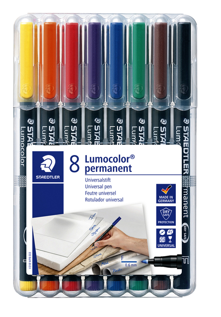 Viltstift Staedtler Lumocolor 318 permanent F set à 8 stuks assorti