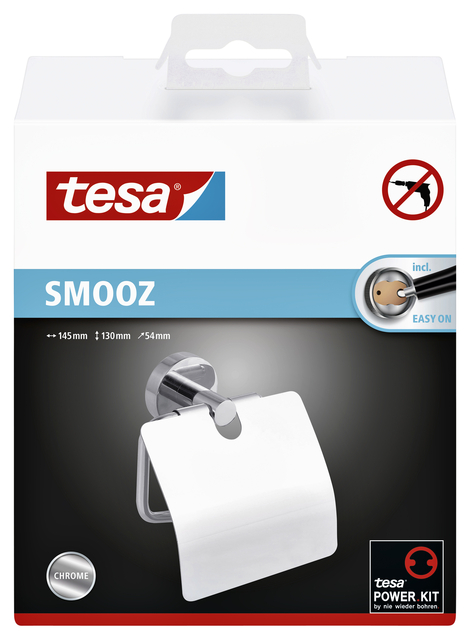 Toiletrolhouder met deksel tesa® Smooz hoogglans verchroomd metaal zelfklevend