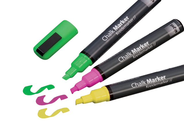 Krijtmarker Sigel whiteboard fluor roze/geel/groen 1-5mm