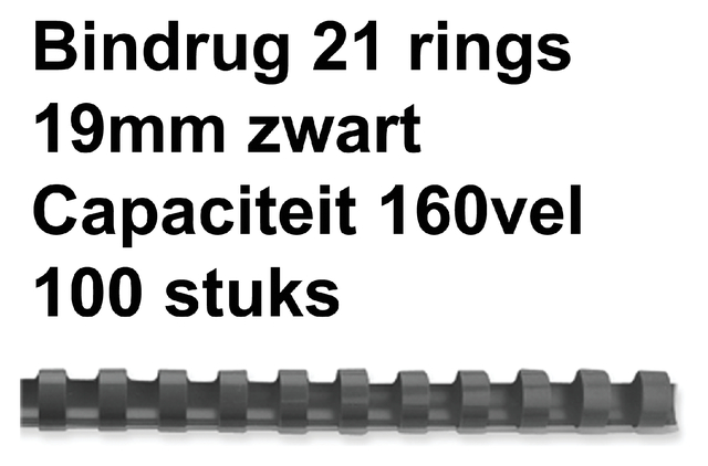 Bindrug GBC 19mm 21rings A4 zwart 100stuks