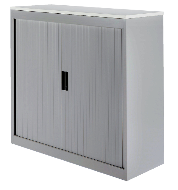 Roldeurkast 30H aluminiumlook met topblad wit