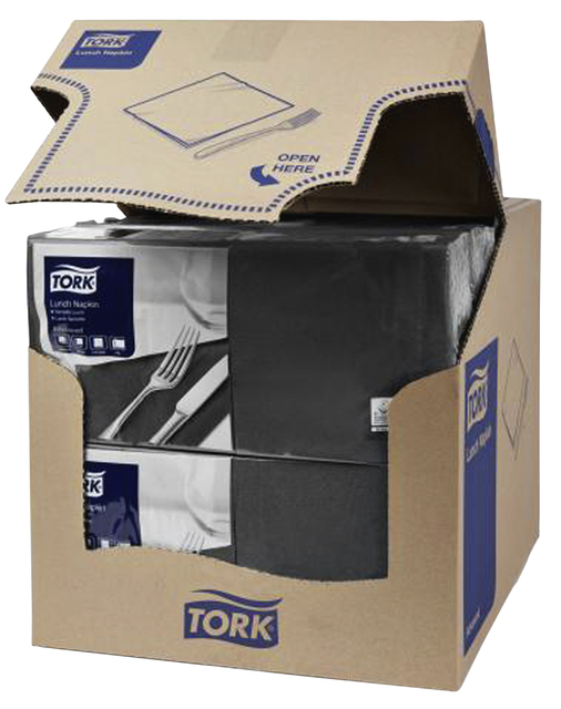 Servetten Tork 2-laags 1/4 gevouwen 200st zwart 477148