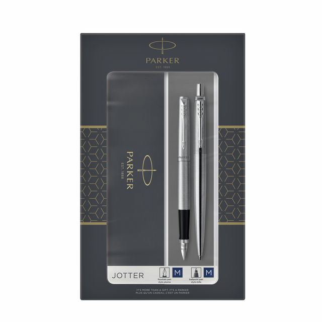 Balpen en vulpen Parker Jotter stainless steel CT medium