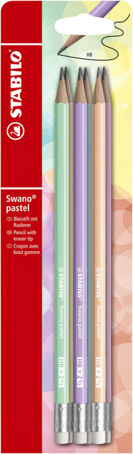 Potlood STABILO Swano grafiet HB met gumtop pastel assorti blister à 6 stuks