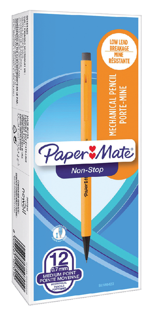 Vulpotlood Paper Mate non stop 0.7mm HB met clip en gum geel