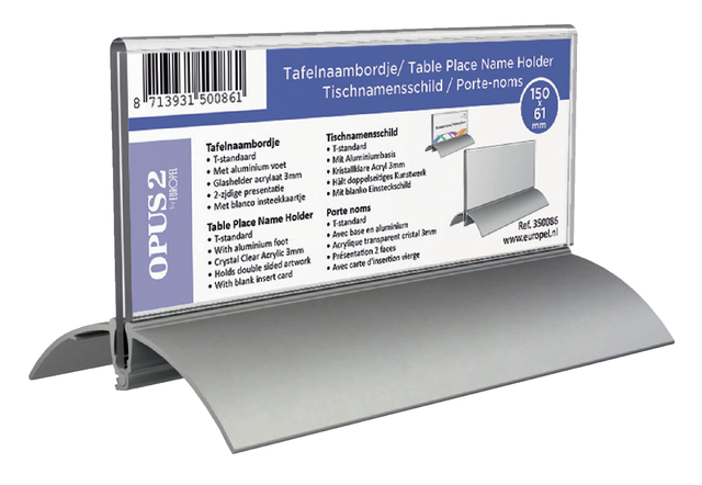 Tafelnaambord Europel 61x150mm acryl aluminium 2st