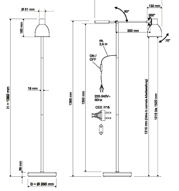 Vloerlamp MAUL Finja excl. LED lamp hg 138cm arm 30cm zwart